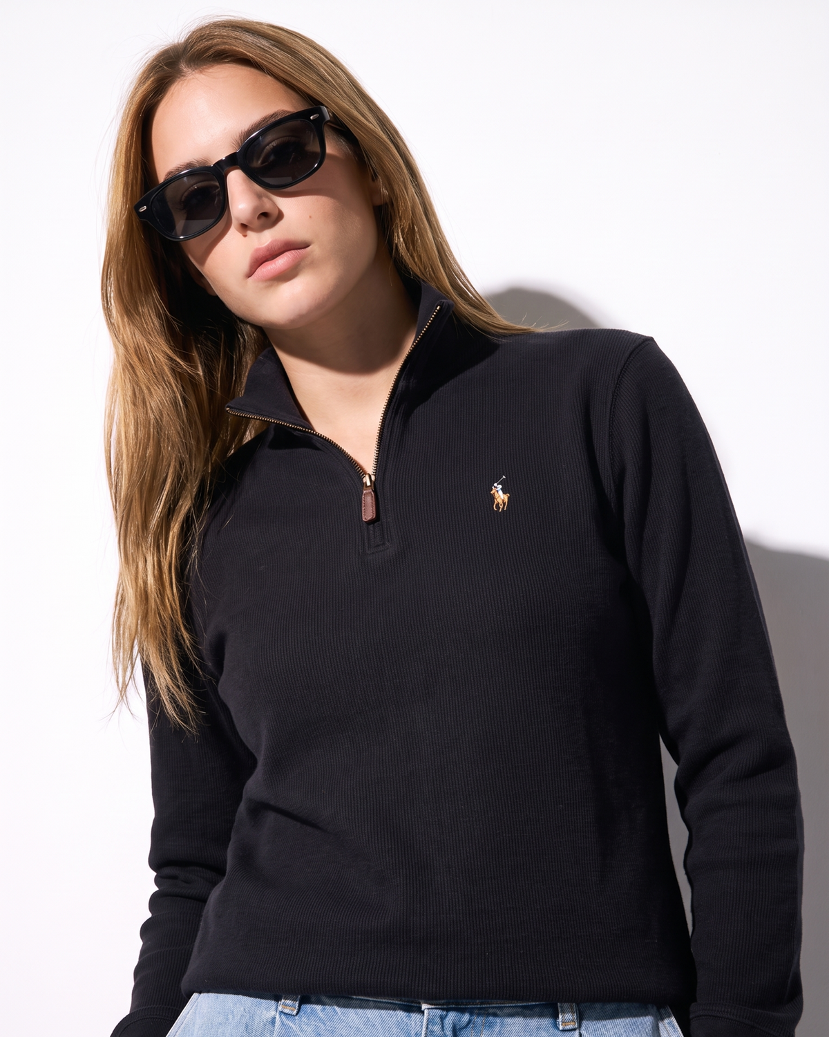 סריג חצי רוכסן שחור לוגו צבעוני Polo Ralph Lauren