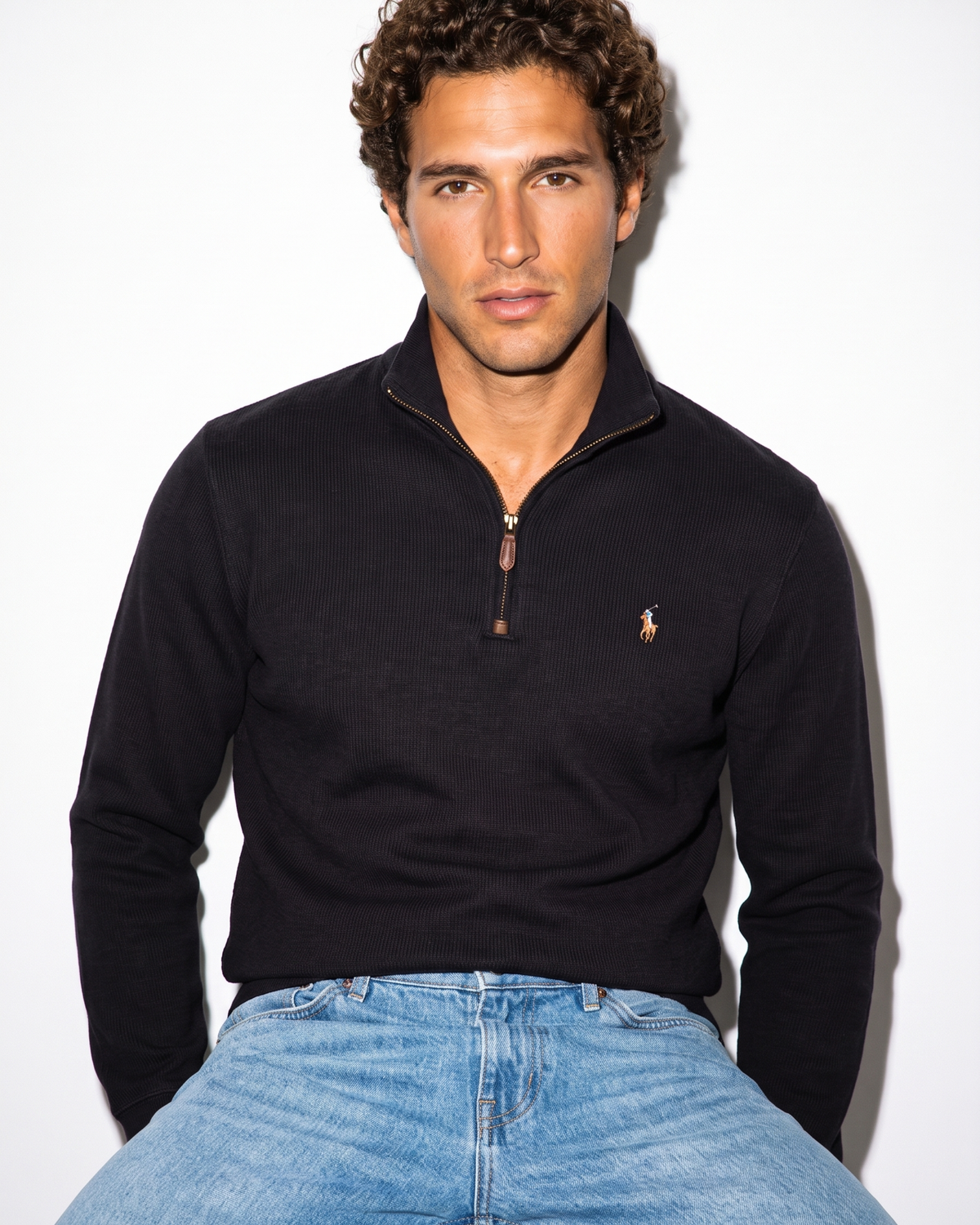 סריג חצי רוכסן שחור לוגו צבעוני Polo Ralph Lauren