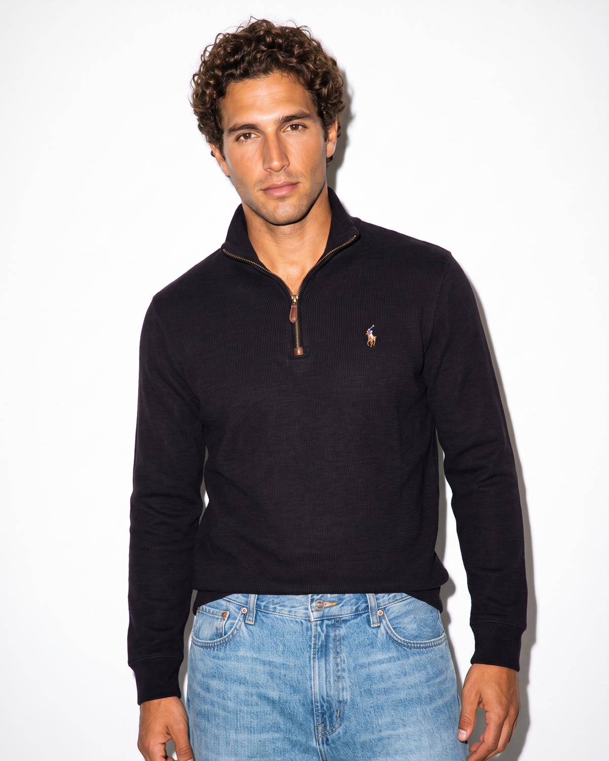 סריג חצי רוכסן שחור לוגו צבעוני Polo Ralph Lauren