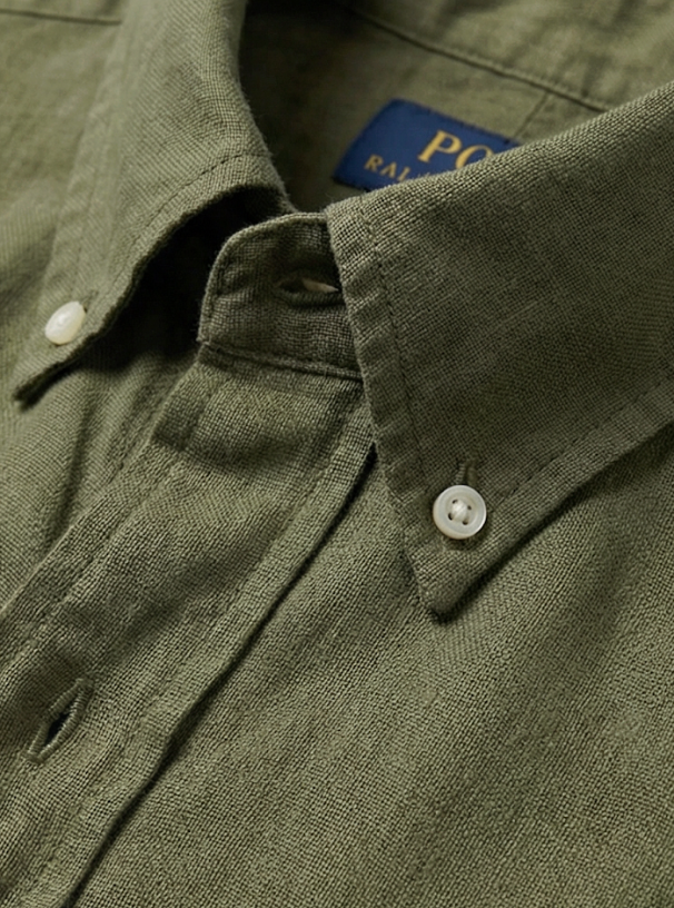 מכופתרת פשתן ירוקה לוגו לבן Polo Ralph Lauren