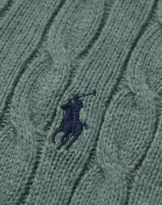 סריג צמות ירוק בהיר מכותנה Polo Ralph Lauren