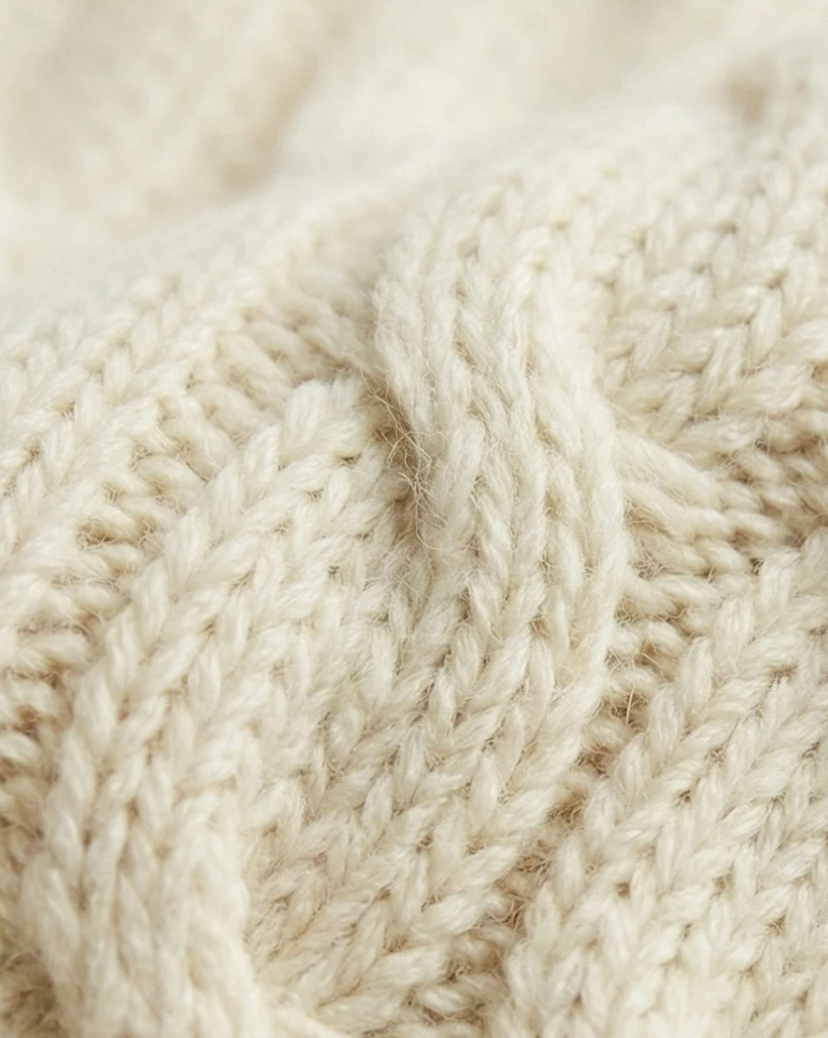 סריג צמות שמנת v מכותנה לנשים Polo Ralph Lauren