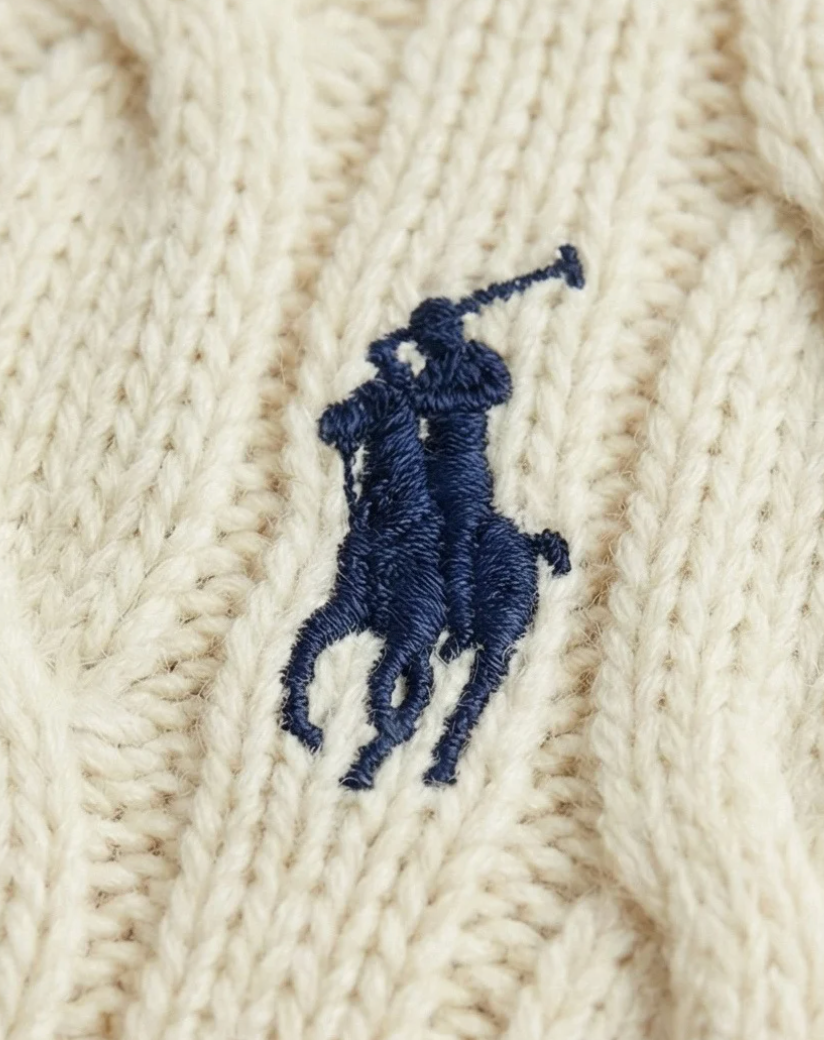 סריג צמות שמנת v מכותנה לנשים Polo Ralph Lauren