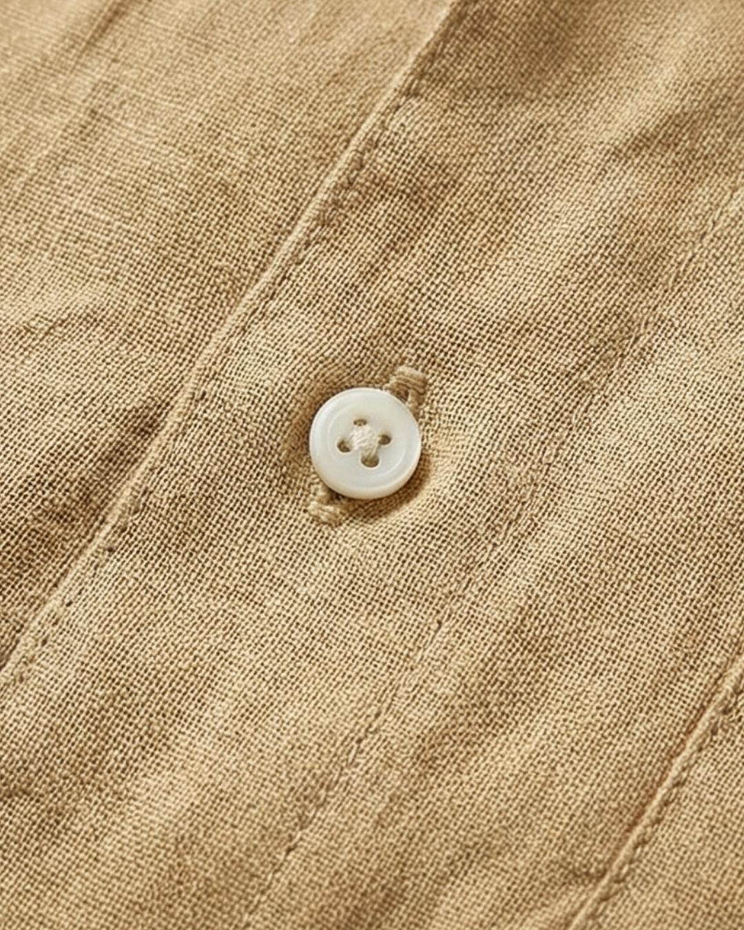 מכופתרת פשתן חום בהיר לוגו לבן שרוול קצר Polo Ralph Lauren