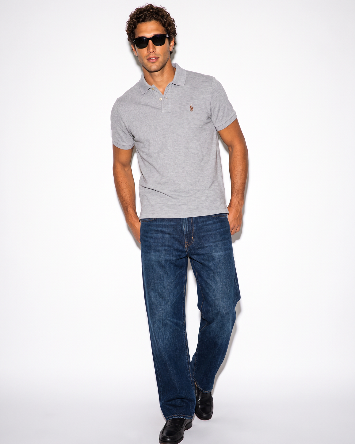 חולצת פולו אפורה לוגו צבעוני Polo Ralph Lauren