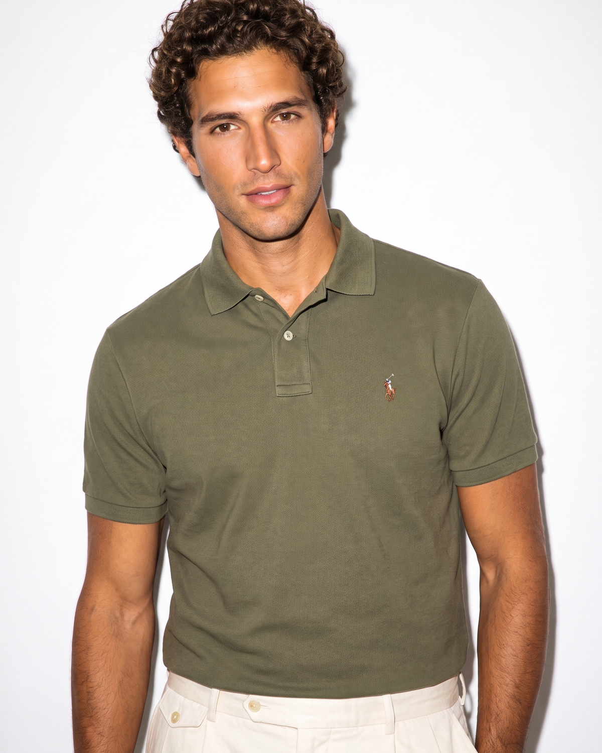 חולצת פולו ירוק זית לוגו צבעוני Polo Ralph Lauren