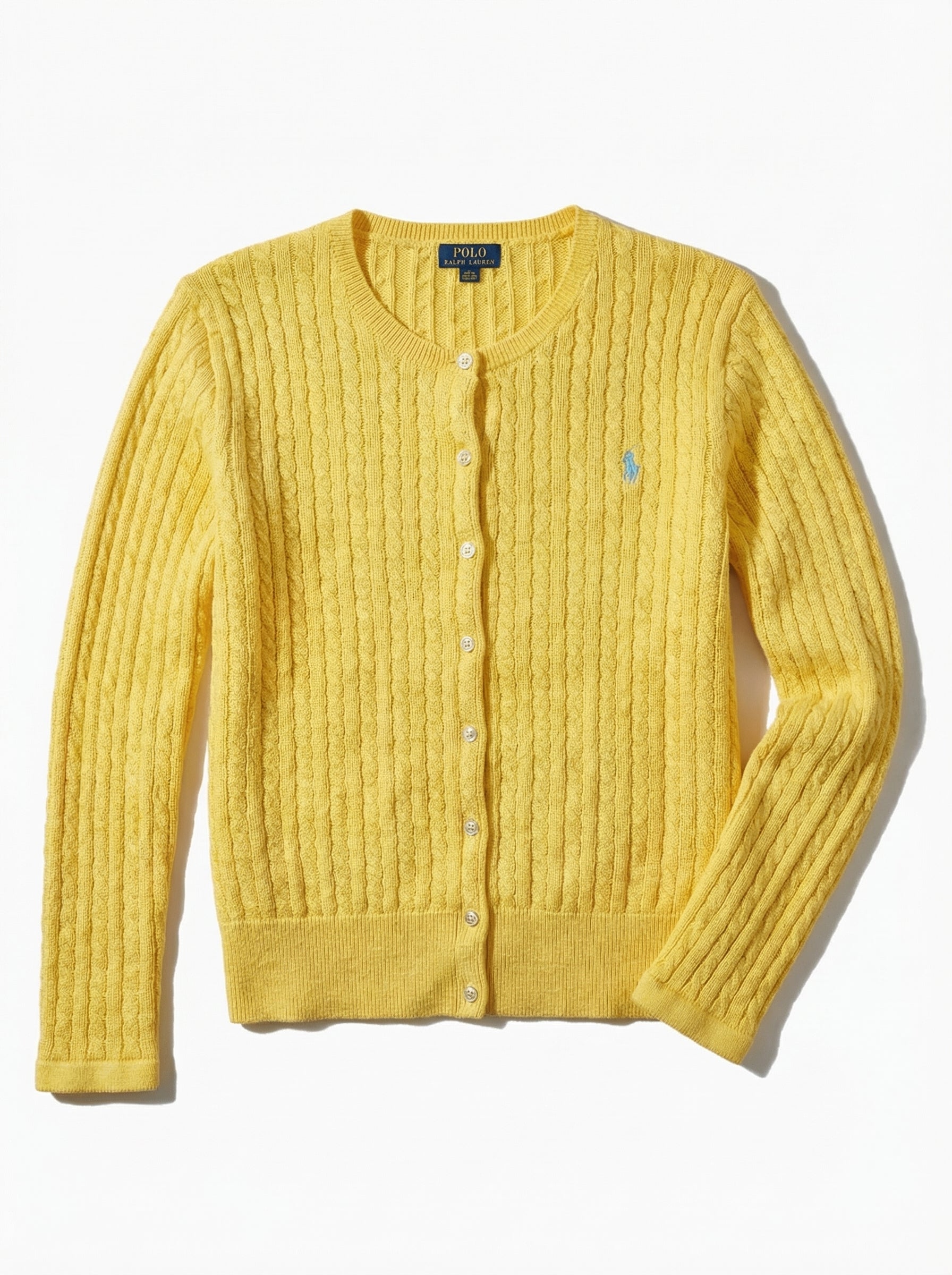 קרדיגן צמות צהוב מכותנה לנשים Polo Ralph Lauren