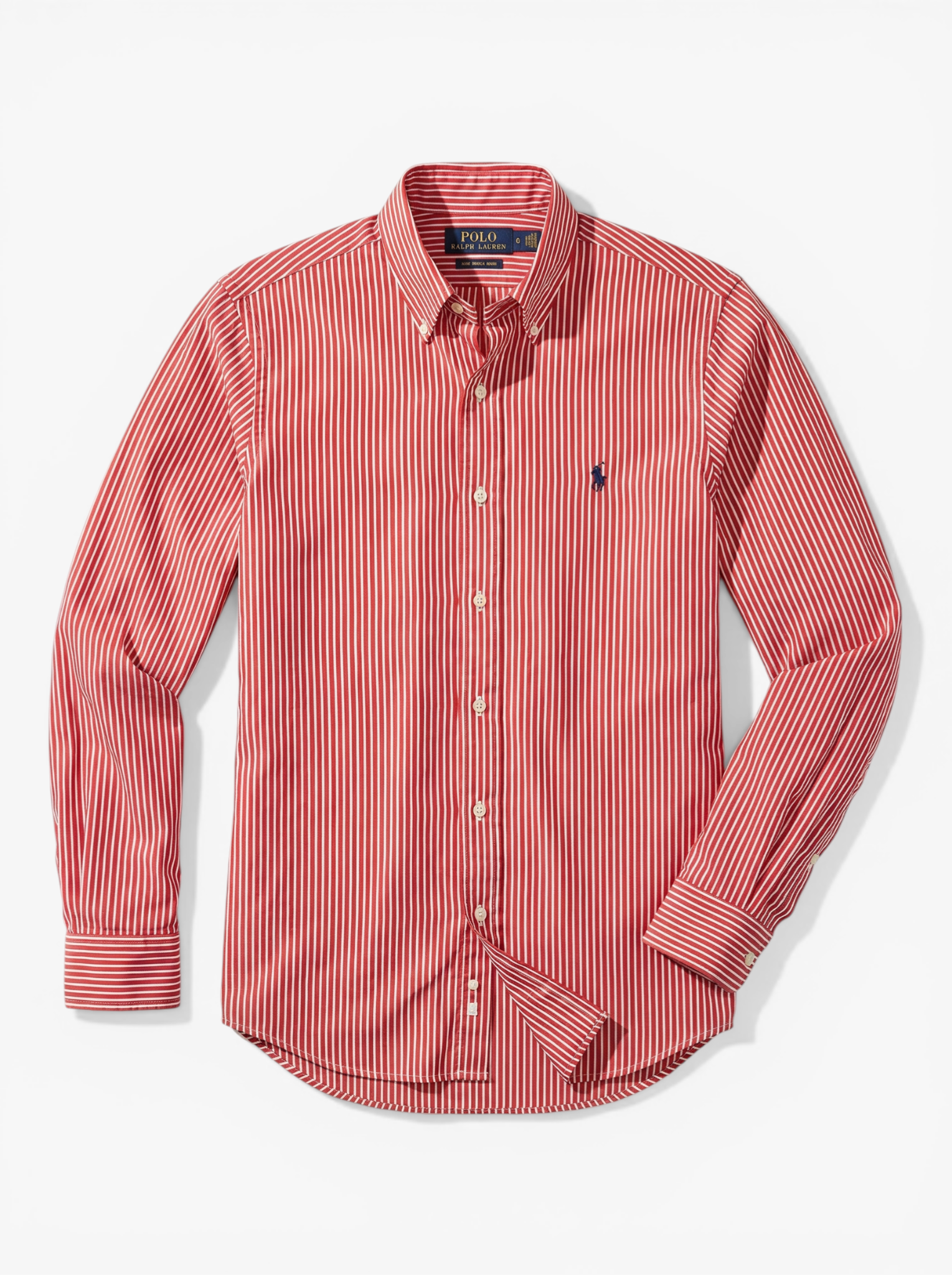 מכופתרת כותנה פסים לנשים אדום-לבן לוגו אדום Polo Ralph Lauren