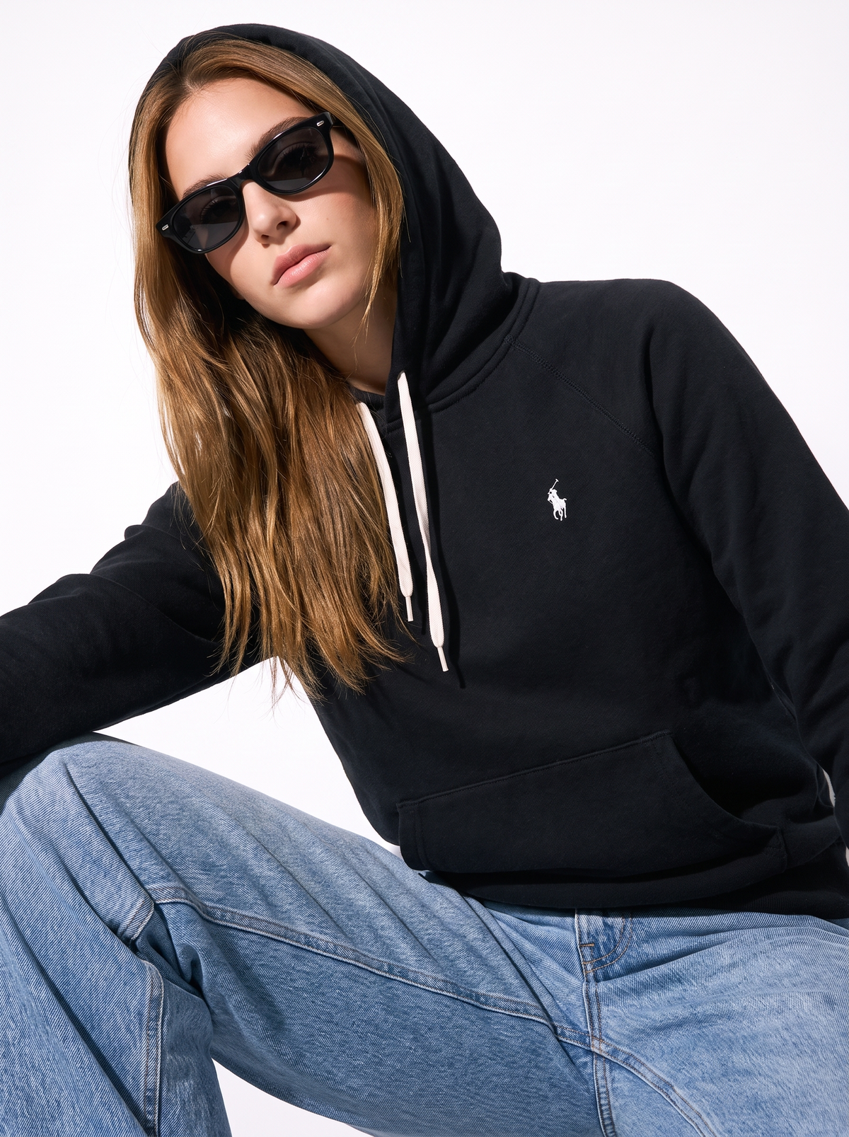 קפוצ׳ון שחור לנשים לוגו לבן Polo Ralph Lauren