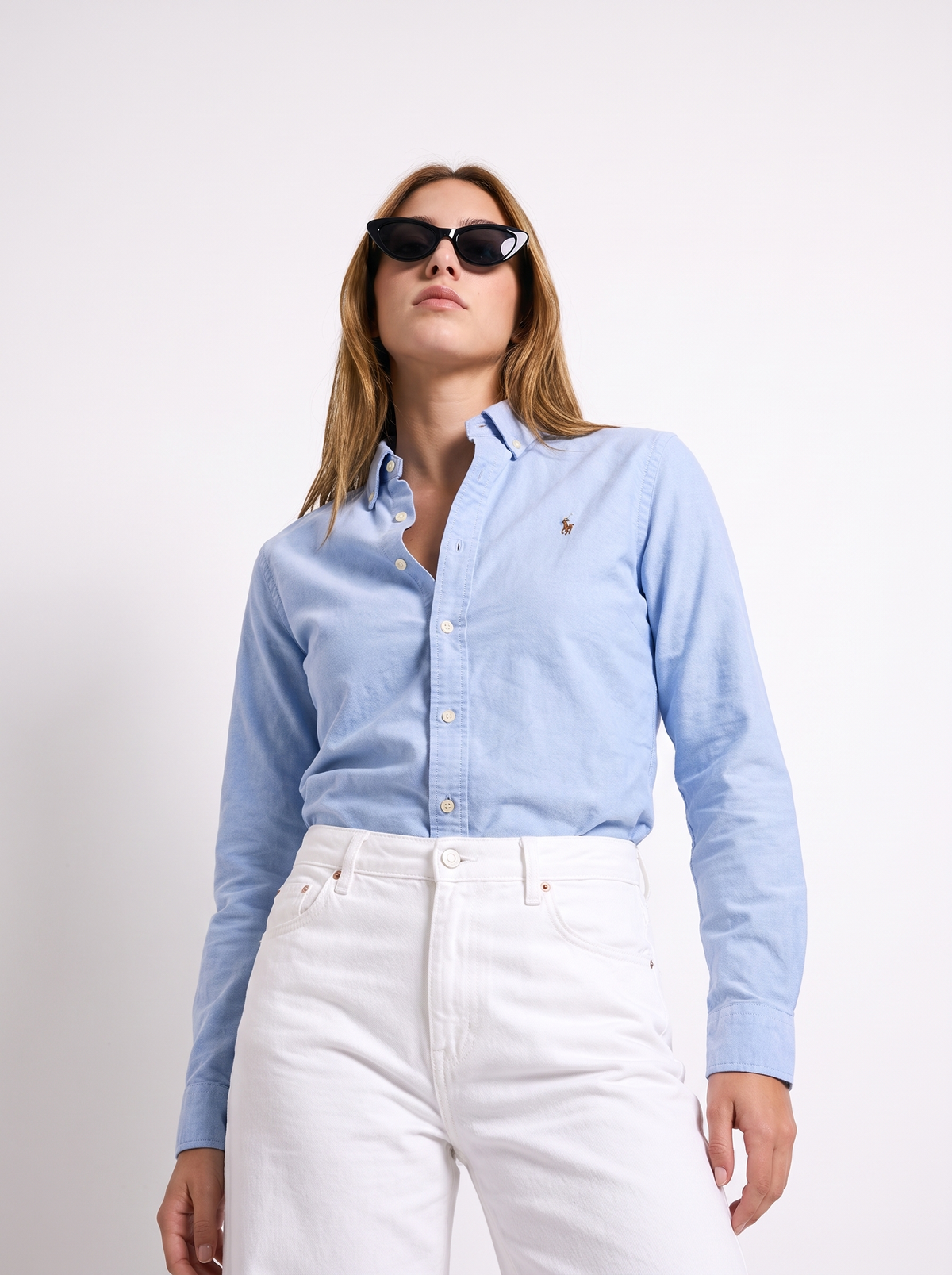 מכופתרת אוקספורד תכלת לנשים לוגו צבעוני Polo Ralph Lauren