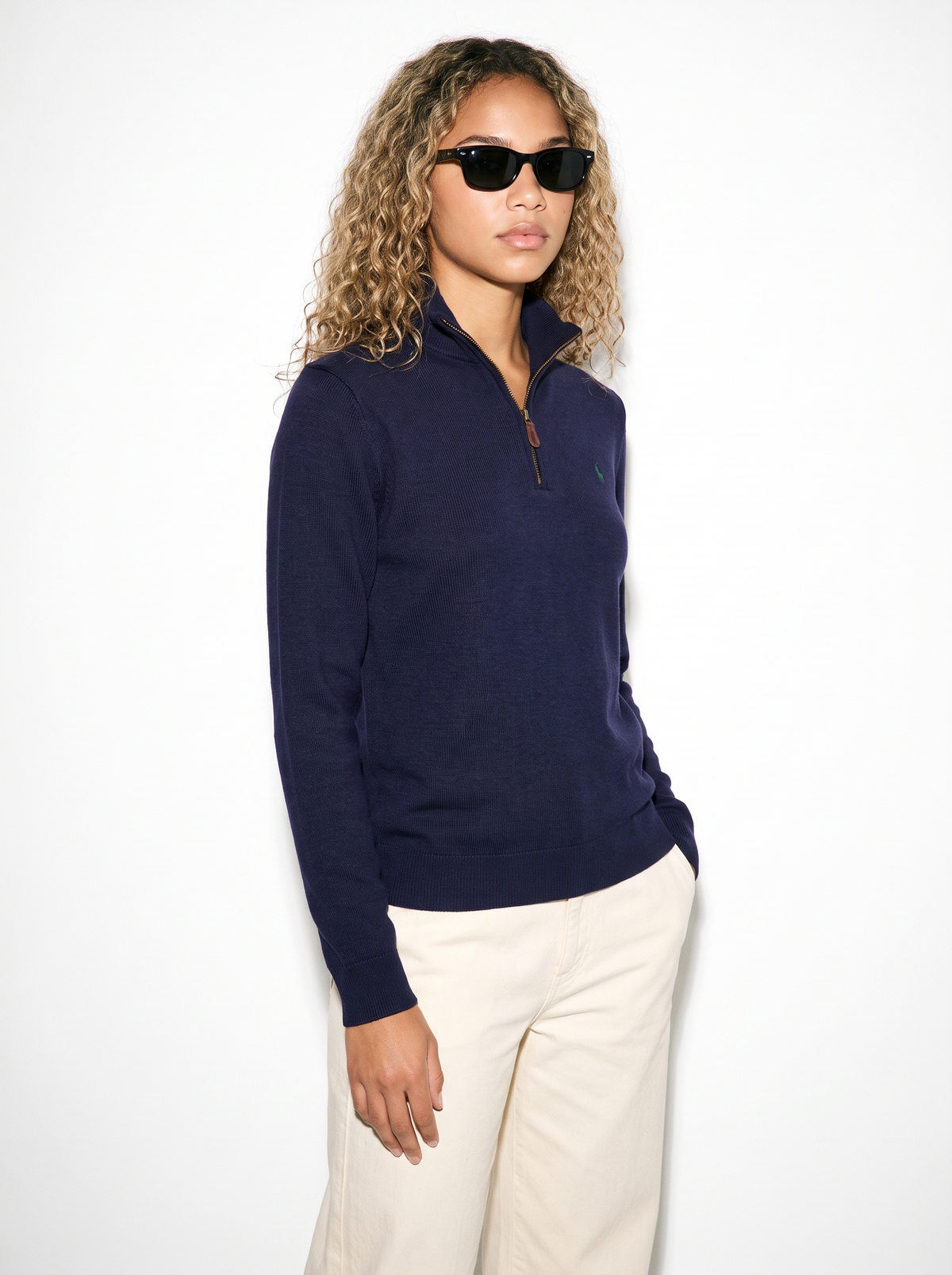 סריג חצי רוכסן נייבי לוגו ירוק Polo Ralph Lauren