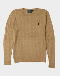 RL Camel Cable Knit Sweater & Black Logo (L)