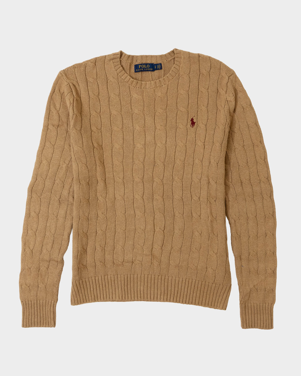 RL Camel Cable-Knit Sweater & Red Logo (S)