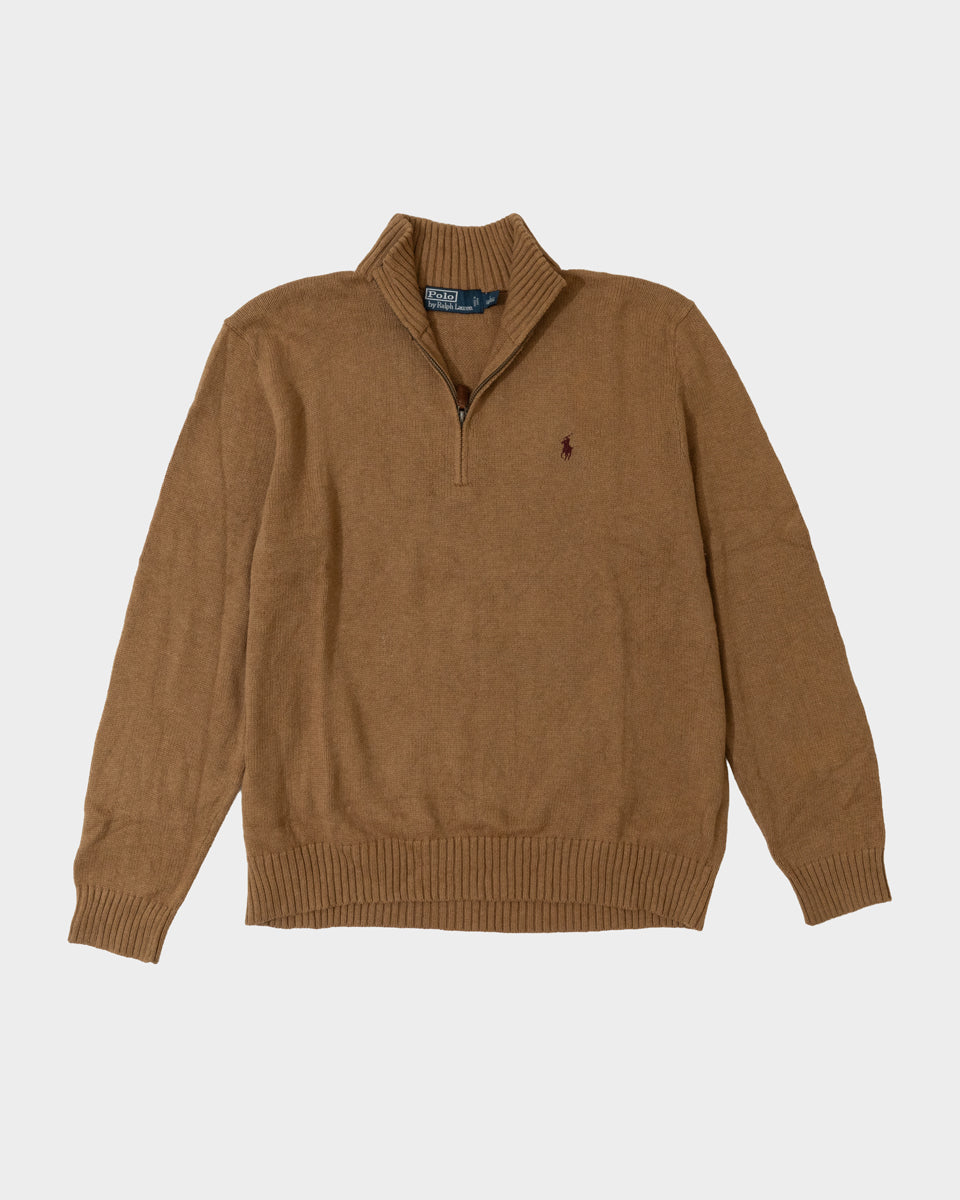 RL Brown Half-Zip Sweater & Burgundy Logo (L)