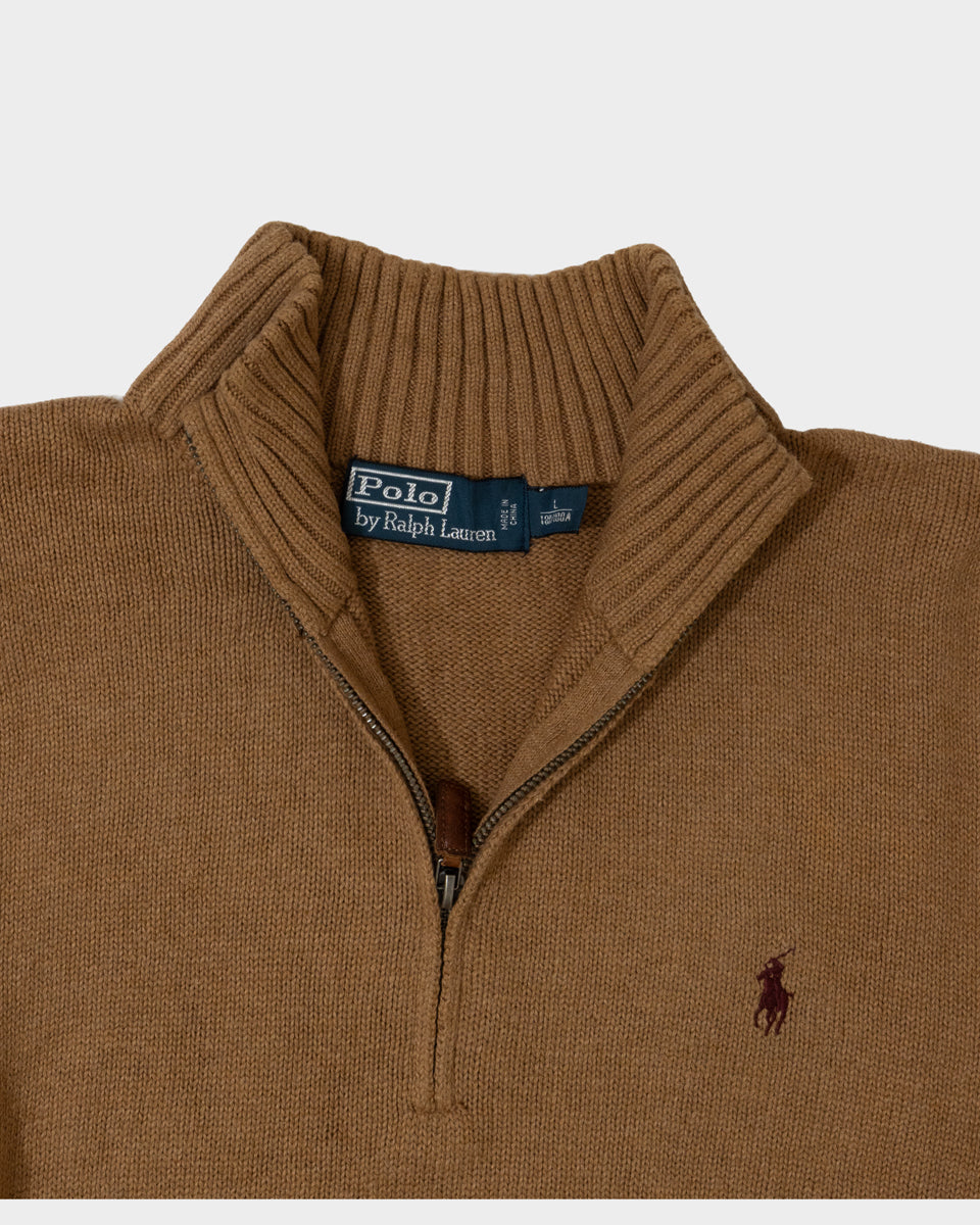 RL Brown Half-Zip Sweater & Burgundy Logo (L)