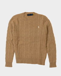 RL Camel Cable Knit Sweater & White Logo (S)