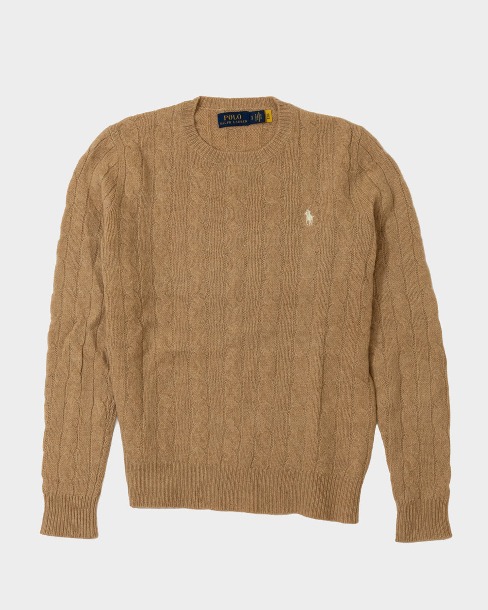 RL Camel Cable Knit Sweater & White Logo (S)