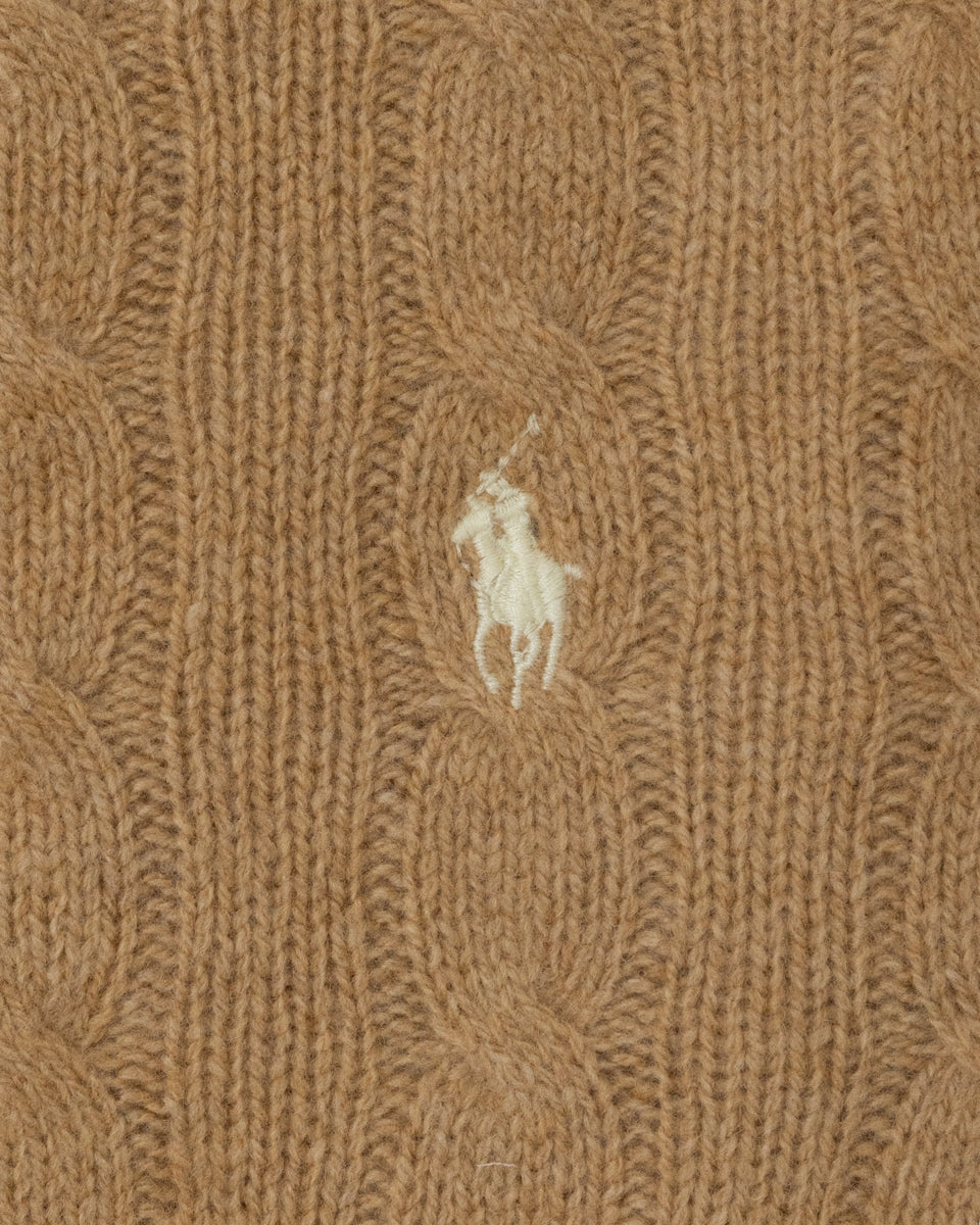 RL Camel Cable Knit Sweater & White Logo (S)