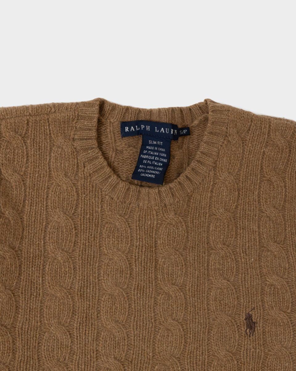 RL Brown Cable Knit Sweater & Dark Brown Logo (S)