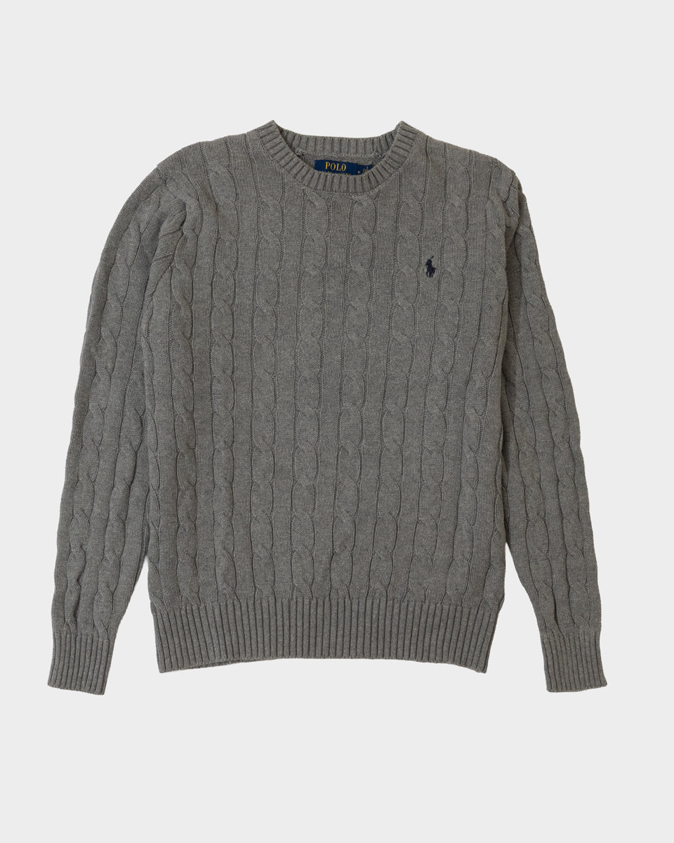 RL Grey Cable Knit Sweater & Navy Logo (M)