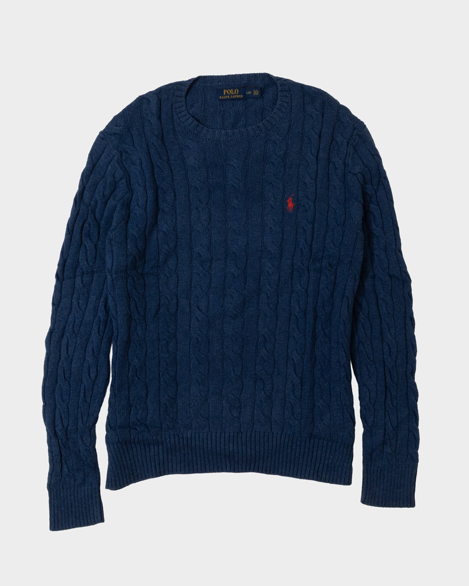 RL Navy Cable Knit Sweater & Red Logo (L)