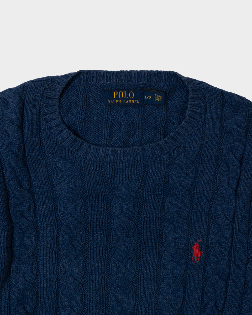 RL Navy Cable Knit Sweater & Red Logo (L)