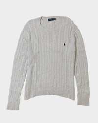 RL Light Grey Cable Knit Sweater & Navy Logo (XL)