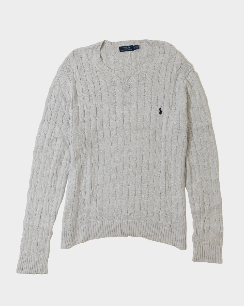 RL Light Grey Cable Knit Sweater & Navy Logo (XL)