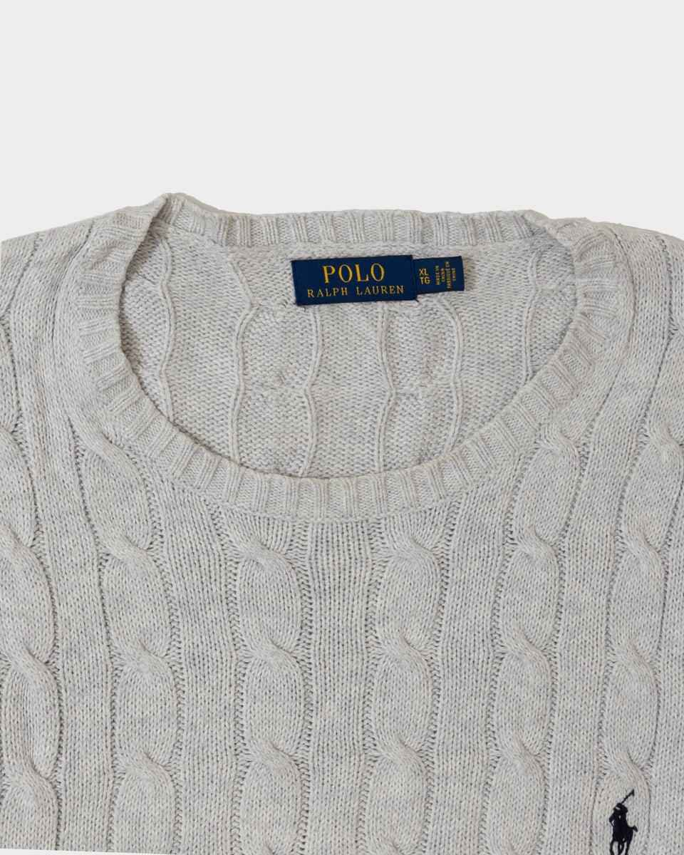 RL Light Grey Cable Knit Sweater & Navy Logo (XL)