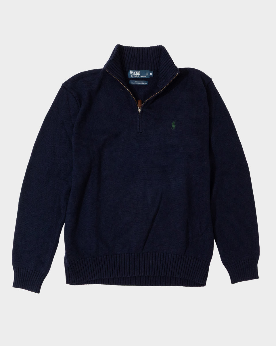 RL Navy Half-Zip Sweater & Green Logo (M)