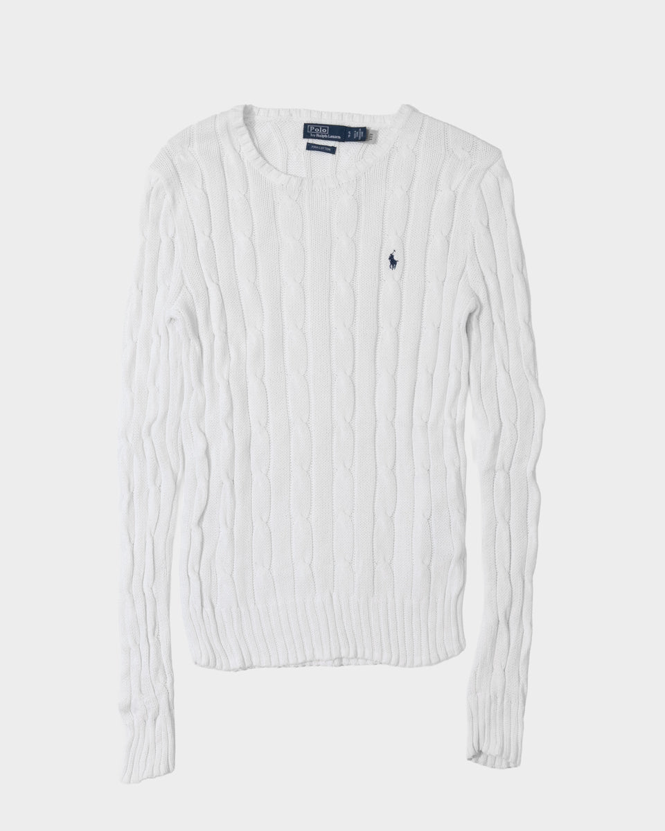 RL White Cable Knit Sweater & Navy Logo (S)