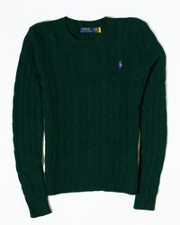 RL Forest Green Cable Knit Sweater & Purple Logo