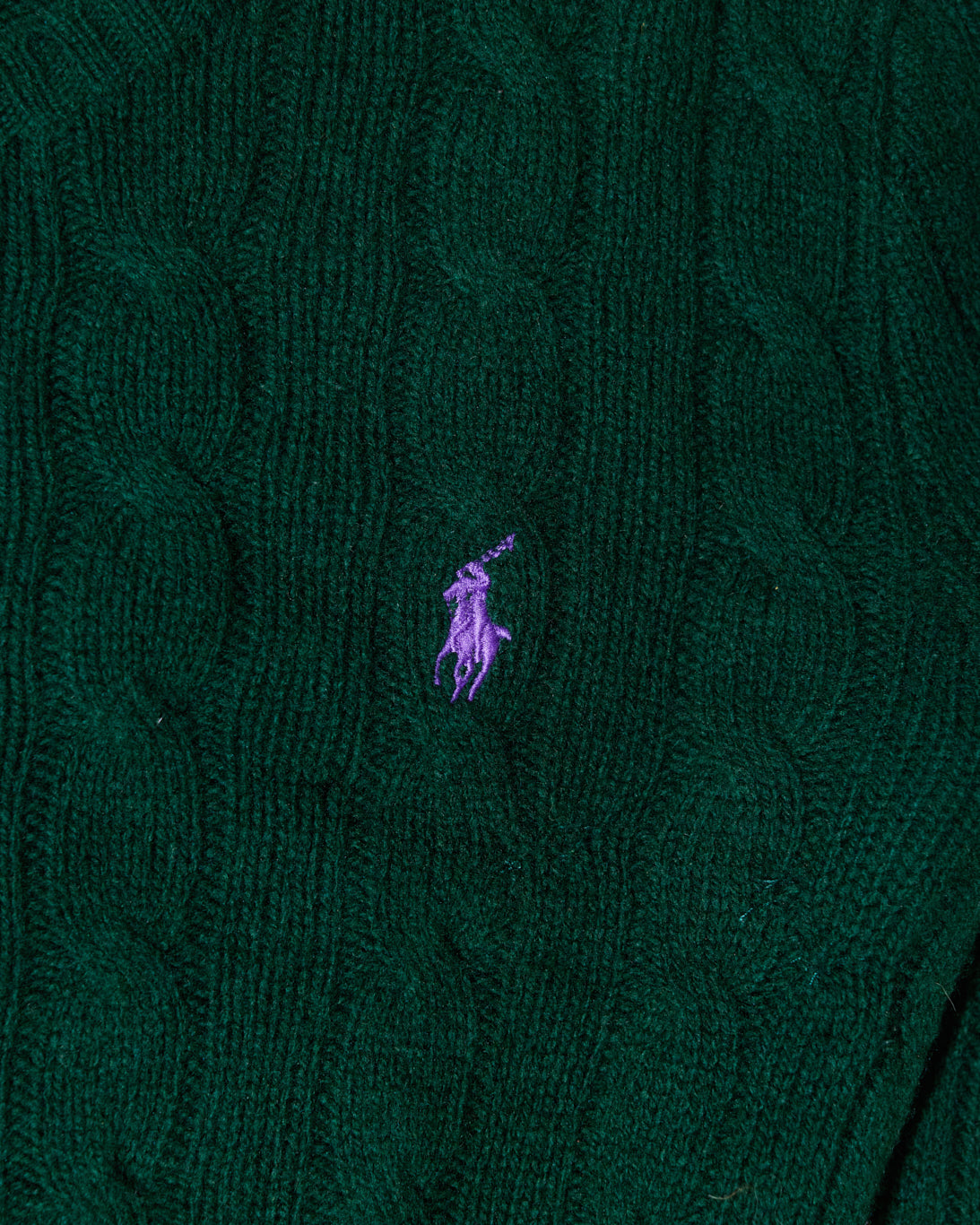 RL Forest Green Cable Knit Sweater & Purple Logo
