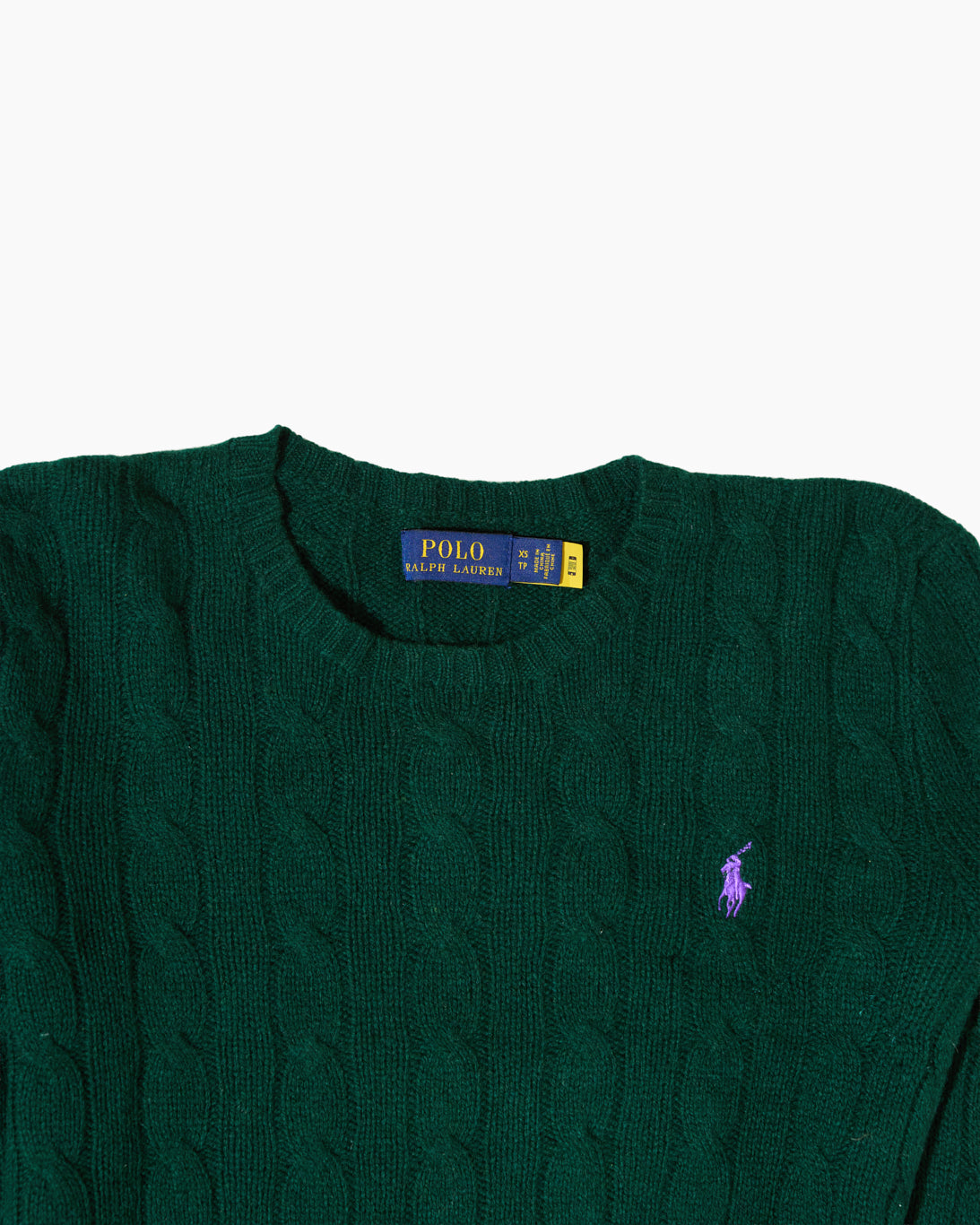 RL Forest Green Cable Knit Sweater & Purple Logo