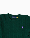 RL Forest Green Cable Knit Sweater & Purple Logo