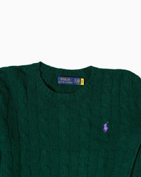 RL Forest Green Cable Knit Sweater & Purple Logo