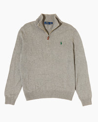 RL Grey Quarter-Zip Knit Sweater & Green Logo