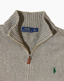RL Grey Quarter-Zip Knit Sweater & Green Logo
