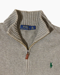 RL Grey Quarter-Zip Knit Sweater & Green Logo