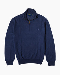 RL Navy Quarter Zip Knit & Light Blue Logo