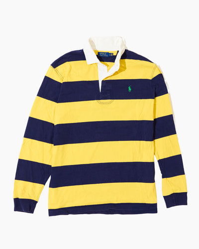 RL Yellow & Navy Striped Rugby Shirt & Green Logo (L)