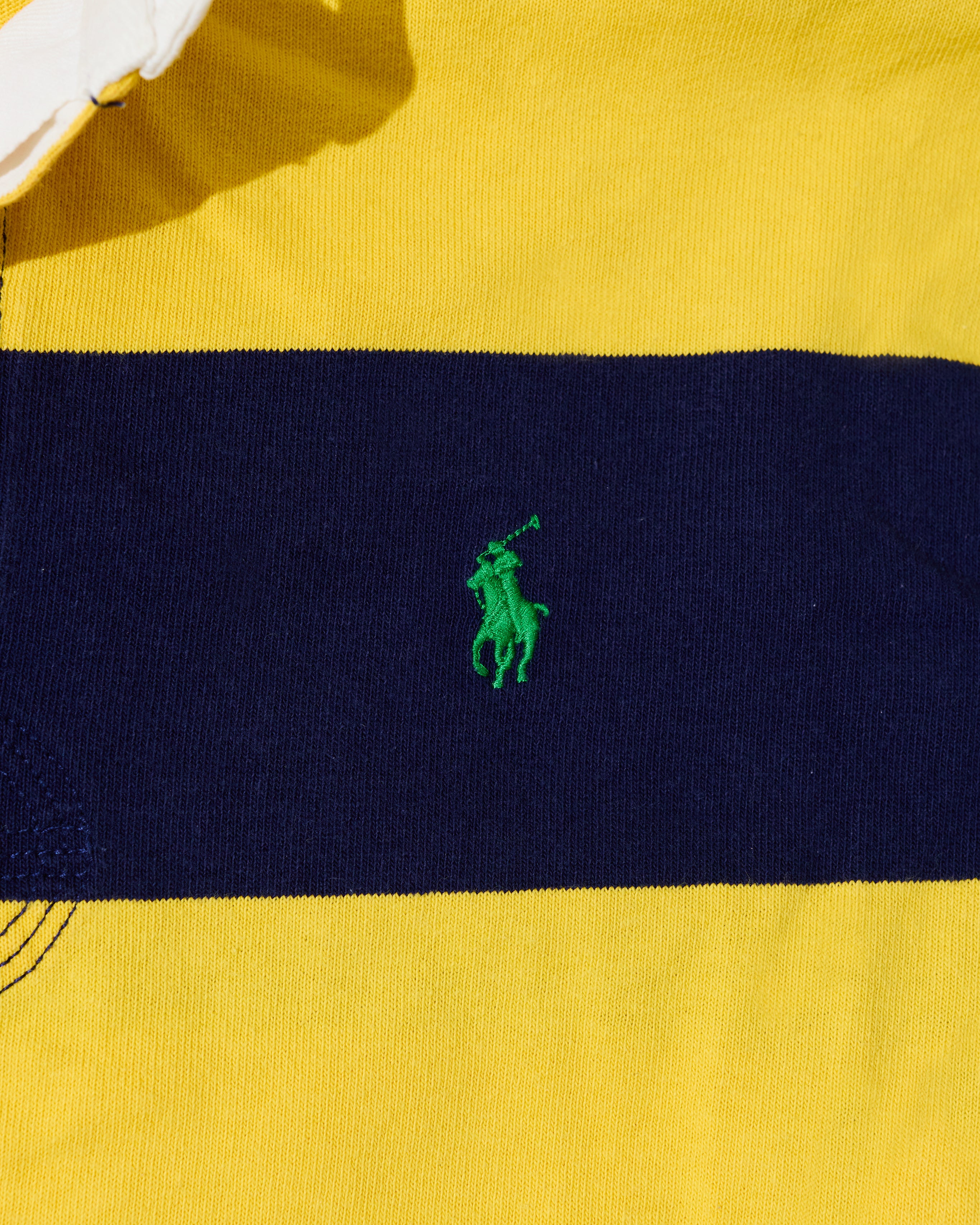 RL Yellow & Navy Striped Rugby Shirt & Green Logo (L)