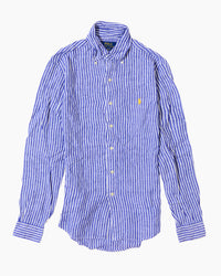 RL Blue & White Striped Button-Down Shirt & Gold Logo (XS)