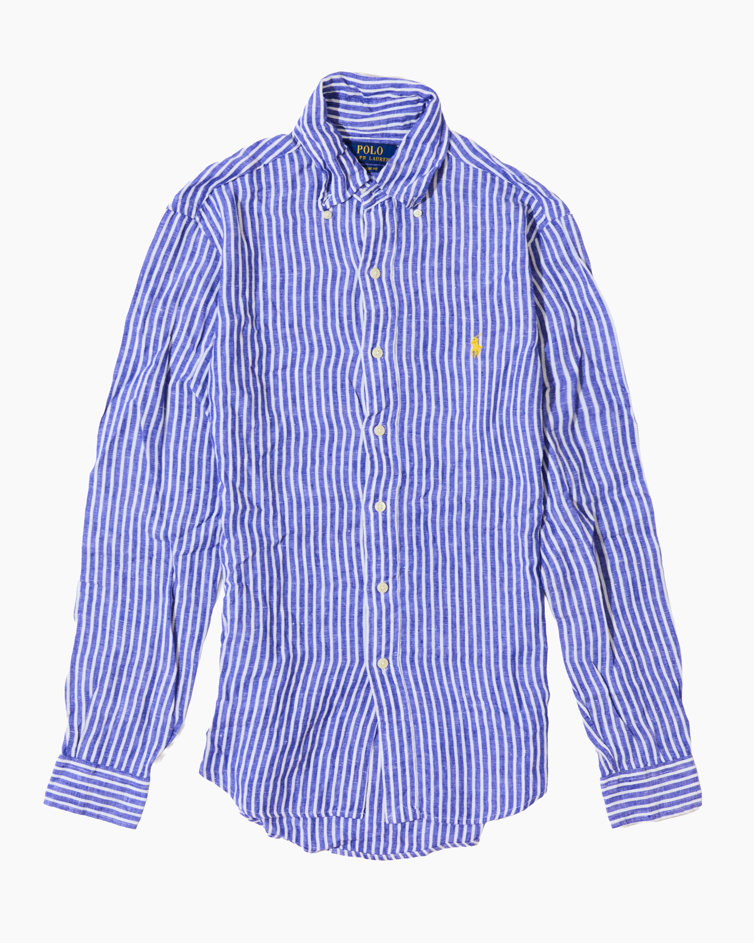 RL Blue & White Striped Button-Down Shirt & Gold Logo (XS)