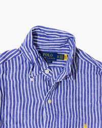 RL Blue & White Striped Button-Down Shirt & Gold Logo (XS)