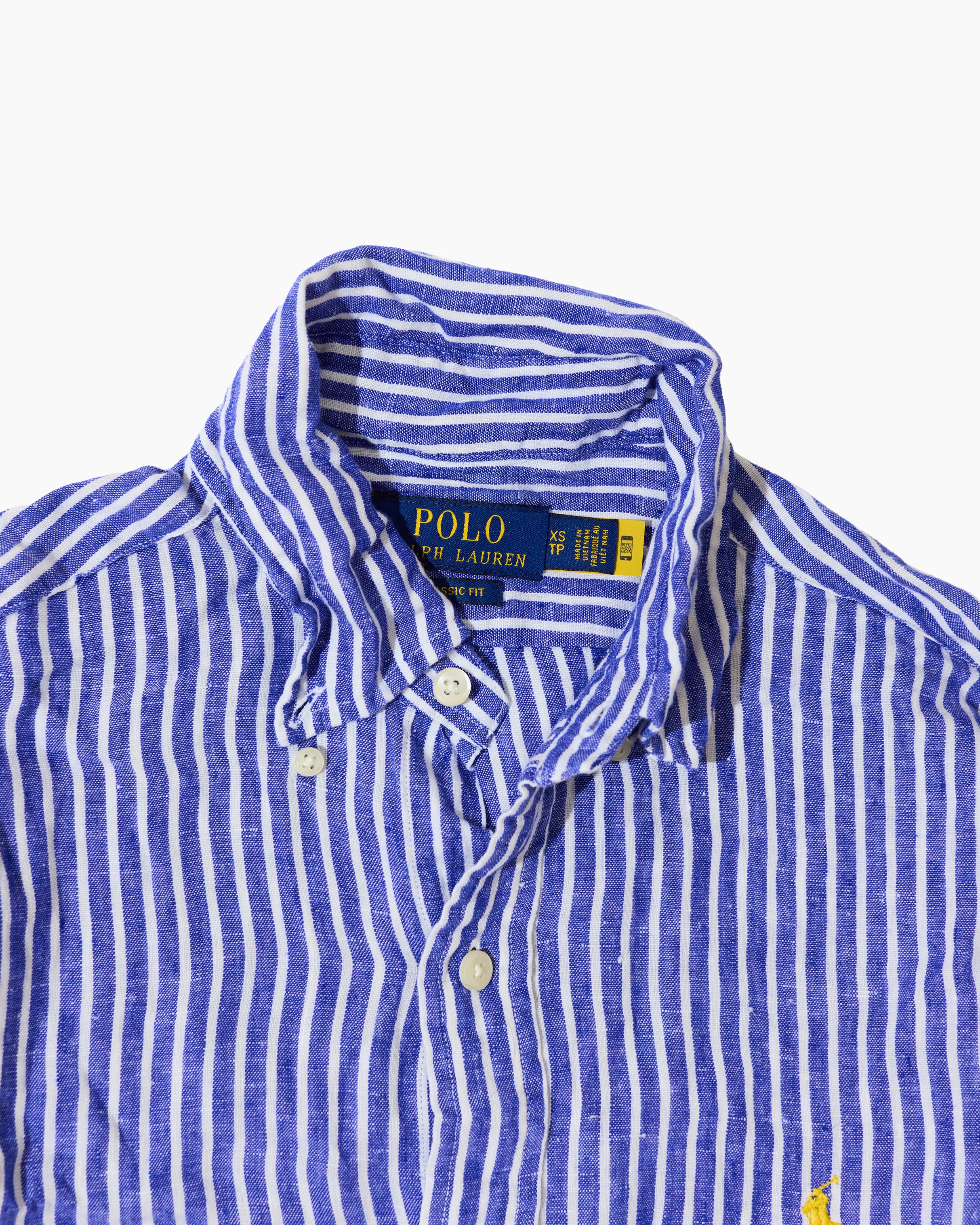 RL Blue & White Striped Button-Down Shirt & Gold Logo (XS)