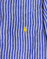 RL Blue & White Striped Button-Down Shirt & Gold Logo (XS)
