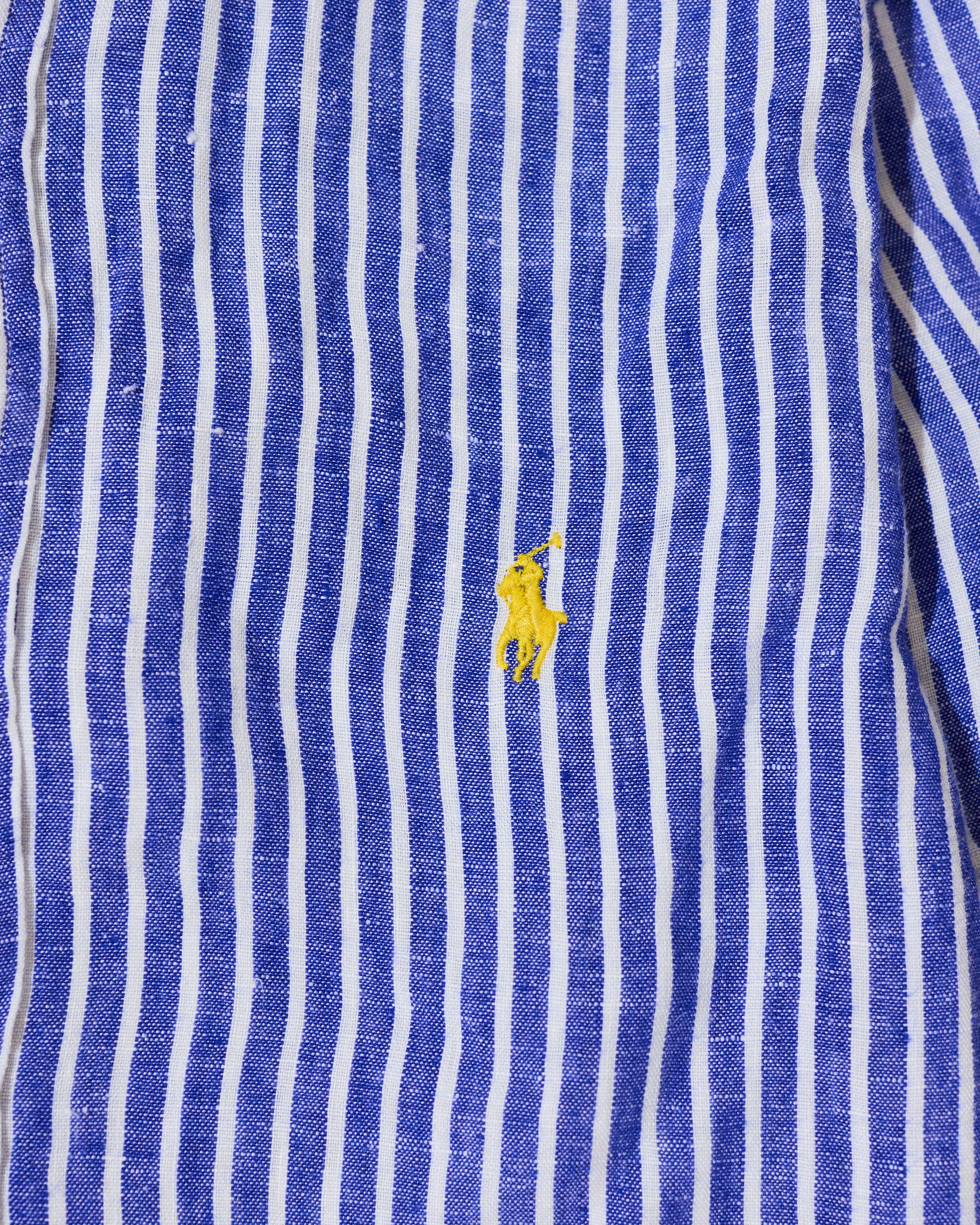 RL Blue & White Striped Button-Down Shirt & Gold Logo (XS)