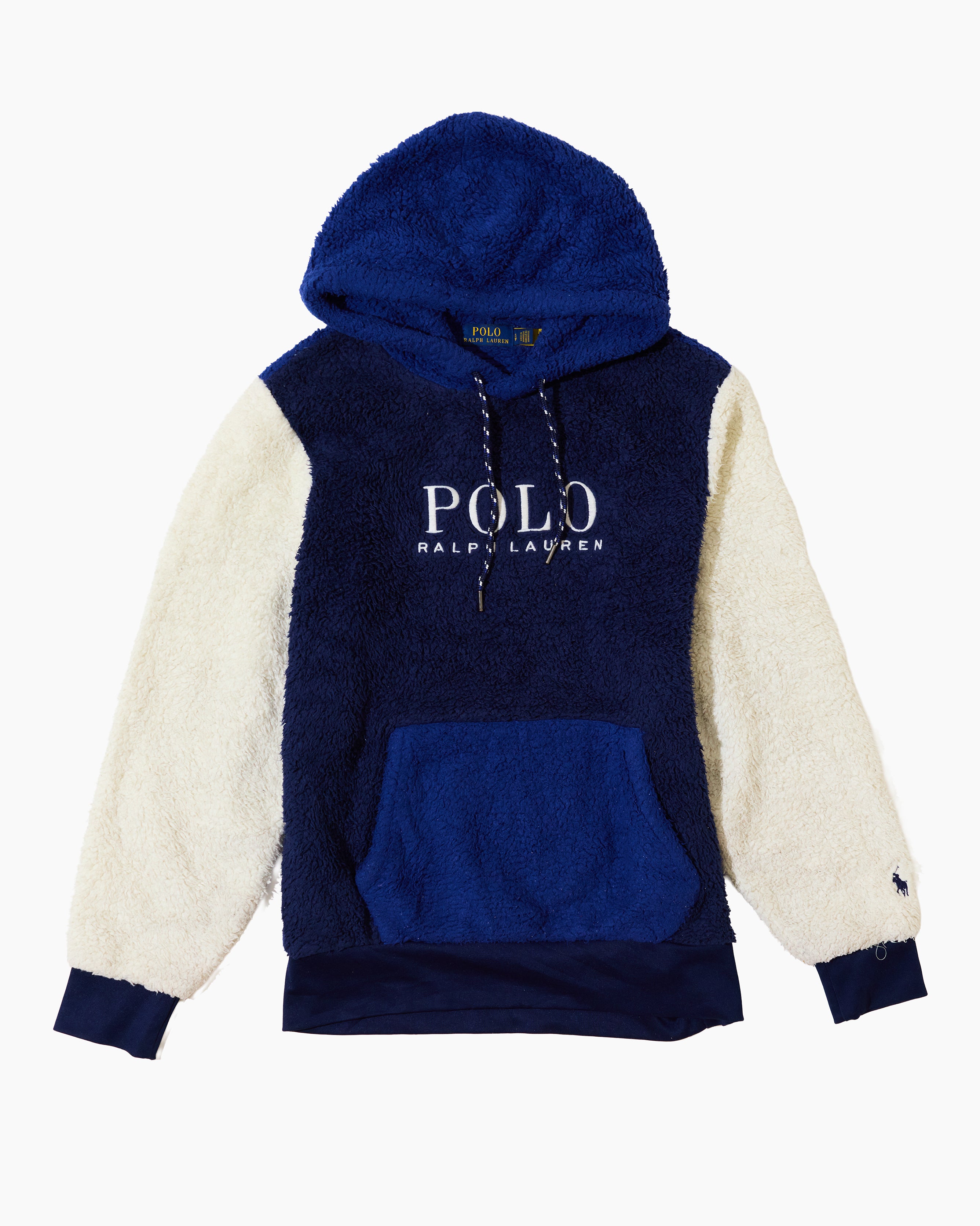 RL Navy & White Sherpa fleece hoodie (S-M)