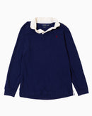 RL Navy Rugby Shirt with White Collar & Red Logo (L)